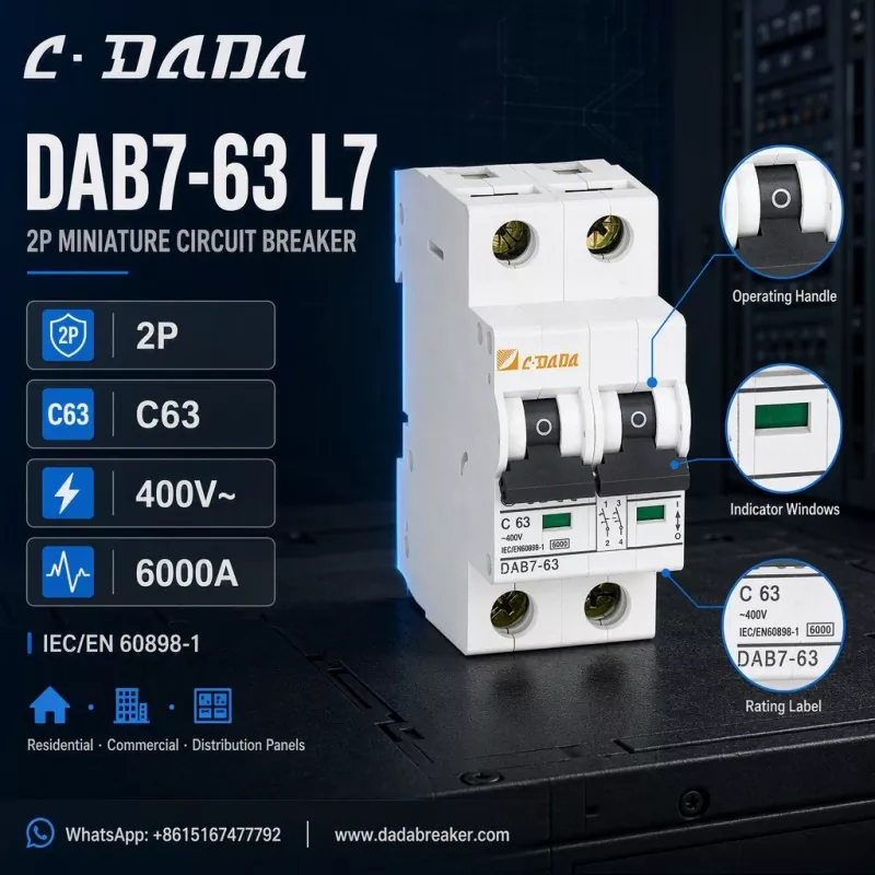 DAB7-63 L7 2P MCB - Protección clara e compacta para cadros de distribución